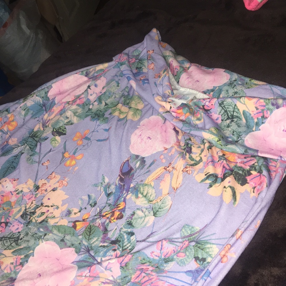 Vintage RARE Print LulaRoe XL Maxi Skirt USA made lilac with birds and roses